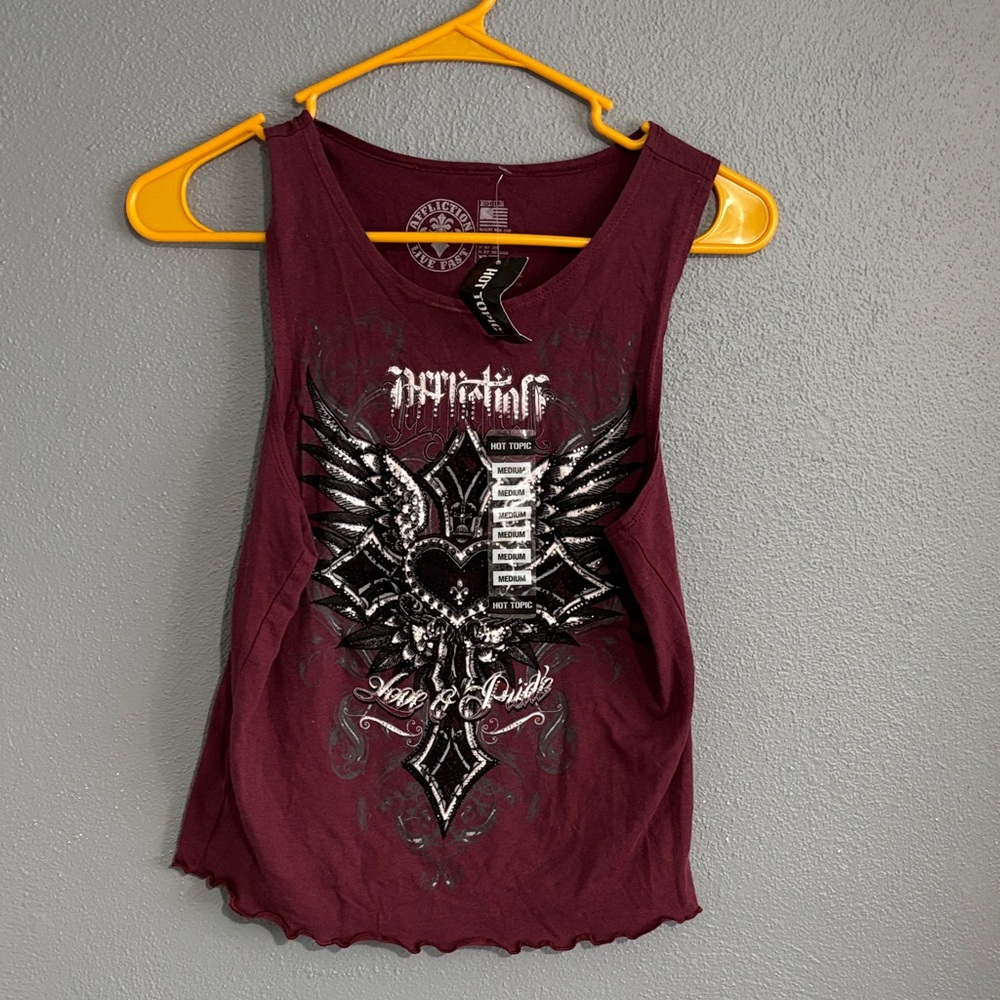 Affliction Y2K Burgundy Graphic Winged Heart Tank Top